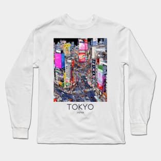 A Pop Art Travel Print of Tokyo Japan Long Sleeve T-Shirt